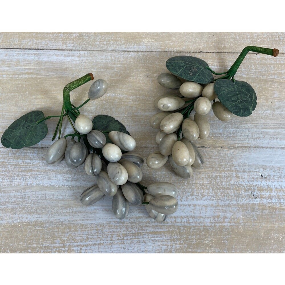 2 Vintage MCM Jade Nephrite Celadon Stone Beige Green Grape Cluster Bunches